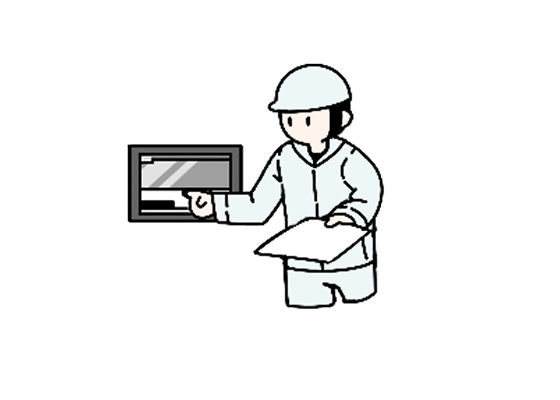 管理施設内のモニタを確認する社員が描かれているイラストです。