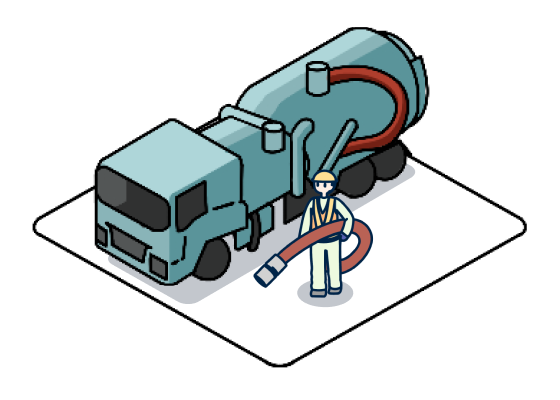 産業廃棄物収集運搬者とホースを持った社員が描かれているイラストです。